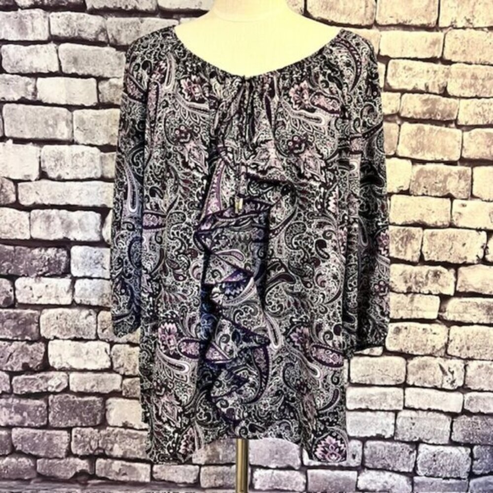 Dressbarn NWT Purple & White 3/4 Sleeve Blouse Size 1X